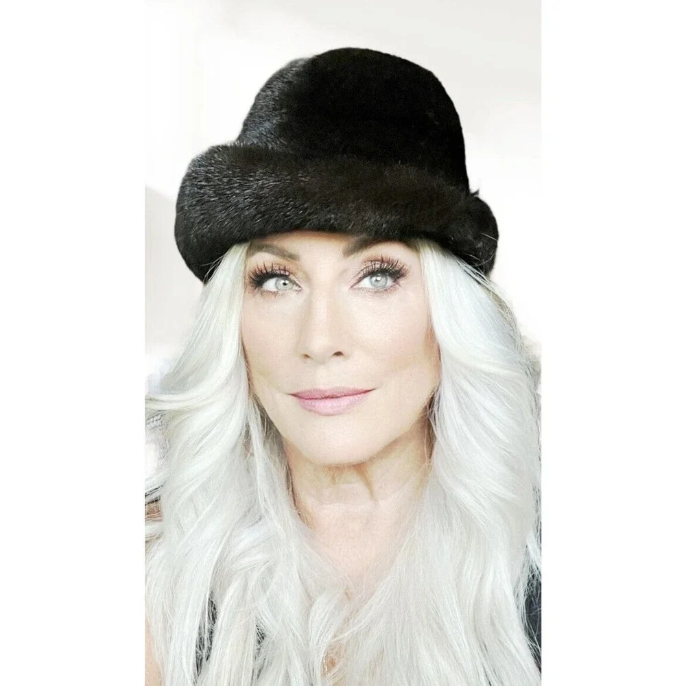 Mob wife Flemington Furs Mink Fur Ranch Natural Blk Mint Sz S/M Matching Hat vtg - Picture 2 of 16